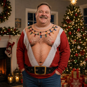 Funny Hairy Chest Santa Light-Up Christmas Sweatshirt